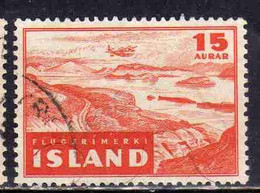 ISLANDA ICELAND ISLANDE 1947 THINGVELLIR OLD SITE OF PARLIAMENT 15a USED USATO OBLITERE' - Poste Aérienne