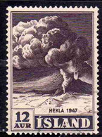 ISLANDA ICELAND ISLANDE 1948 ERUPTION OF HEKLA VOLCANO 12a USED USATO OBLITERE' - Used Stamps