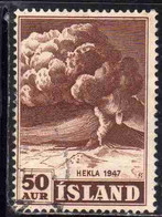 ISLANDA ICELAND ISLANDE 1948 ERUPTION OF HEKLA VOLCANO 50a USED USATO OBLITERE' - Used Stamps