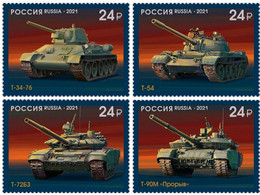 Russia 2021, Series: History Of Soviet-Russian Tank Building, VF MNH** !! - Unused Stamps