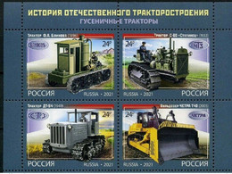 Russia 2021, Tractor Construction. Crawler Tractors, Top Block, VF MNH** - Unused Stamps