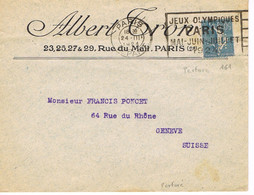 LETTRE  -TIMBRE PERFORE - MARQUE POSTALE - JEUX OLYMPIQUES 1924 - PARIS DEPART - 24-03-1924- - Zomer 1924: Parijs