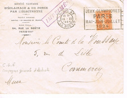 LETTRE  -TIMBRE PERFORE - MARQUE POSTALE - JEUX OLYMPIQUES 1924 - RUE DE LA BOETIE - 15-02-1924- - Ete 1924: Paris