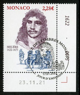 MONACO (2022) 400e Anniversaire De Molière (1622-1673), Acteur, Auteur, Théatre, Poquelin - Coin Daté - FDC