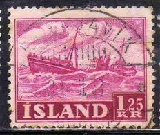 ISLANDA ICELAND ISLANDE 1950 1954 1952 TRAWLER 1.25k USED USATO OBLITERE' - Used Stamps