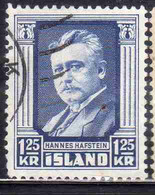 ISLANDA ICELAND ISLANDE 1954 HANNES HAFSTEIN  1.25k USED USATO OBLITERE' - Used Stamps