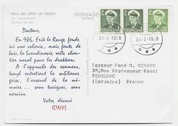GRONLAND 10K+1KX2 CARTE PUB IONYL DOCTOR GROENLAND 24.2.1958 TO FRANCE - Covers & Documents