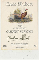 AN 1952  / ETIQUETTE    CUVEE ST HUBERT 1993  CABERNET SAUVIGNON - Vin De Pays D'Oc