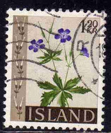 ISLANDA ICELAND ISLANDE 1960 1962 FLORA FLOWERS PLANTS WILD GERANIUM 1.20k USED USATO OBLITERE' - Gebruikt