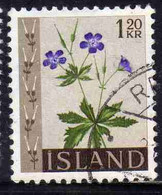 ISLANDA ICELAND ISLANDE 1960 1962 FLORA FLOWERS PLANTS WILD GERANIUM 1.20k USED USATO OBLITERE' - Gebruikt