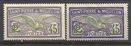 ST PIERRE ET MIQUELON N° 88 X 2 Nuances NEUF* TRACE DE CHARNIERE /  MH - Unused Stamps