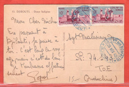 COTE DES SOMALIS CARTE DE 1949 DE DJIBOUTI POUR INDOCHINE - Lettres & Documents