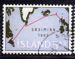 ISLANDA ICELAND ISLANDE ISLAND 1962 MAP SHOWING SUBMARINE TELEPHONE CABLE 5k  USED USATO OBLITERE' - Gebruikt