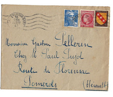 CHATEAUROUX GARE Indre Lettre 4,50 F Gandon 1F Mazelin 50c Lorraine Ob Meca 18 8 1947 Tf 6F - Brieven En Documenten