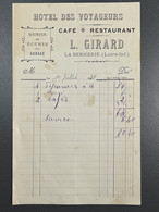 Facture / Note Hôtel Des Voyageurs Café Restaurant L. GIRARD La Bernerie Loire Atlantique 1938 - 1900 – 1949
