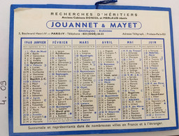 Calendrier Cartonné Année 1968, Format 11,5 X 15, Publicité JOUANNET-MAYET Recherches D'Héritiers Paris 75004 - Andere & Zonder Classificatie