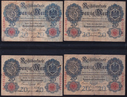 4x 20 Mark Von 1906, 1907, 1908 + 1909 - Reichsbank (DEU-21, 25, 29, 34) - 20 Mark