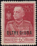 Oltregiuba Italiana 1925 - Giubileo 60 C. Carminio D.13 1/2 Nuovo Con Piena Gomma Rarità Certificata - Sassone N.24 - Oltre Giuba