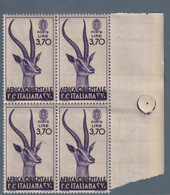 AFRICA ORIENTALE ITALIANA  1938  GAZZELLA DI GRANT LIRE 3,70   MNH** IN QUARTINA - Oost-Afrika