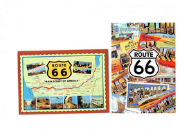 Lot 2 Cpm - USA - ROUTE 66 - Blason - Publicité BOB MILLER'S Restaurant Western Motel INDIEN BISON - Route '66'
