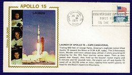 Ref 1566 - 1971 USA Silk Space Cover Launch Of Apollo 15 - Anniversary Of Moon Walk Slogan - Amérique Du Nord