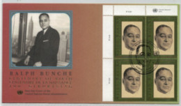 Nations Unies Vienne -  "Cinquantenaire De La Naissance De Ralph Bunche (1904-1971) Carré Obli N° 408 Sur Envel 1er Jour - Cartas & Documentos