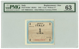 1 LIRA OCCUPAZIONE AMERICANA IN ITALIA MONOLINGUA ASTERISCO 1943 QFDS - Ocupación Aliados Segunda Guerra Mundial