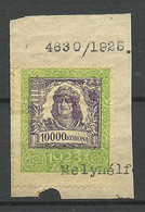 UNGARN HUNGARY 1923 Revenue Tax Steuermarke 10 000 Korona On Cut Out O - Revenue Stamps