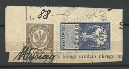 POLEN Poland Ca 1920 - 2 Documentary Tax Stempelmarken Revenue Oplata Stemplowa O On Out Cut - Fiscaux