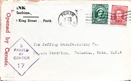 AUSTRALIA 1944, USED COVER TO USA, WW2, DOUBLE CENSOR, QUEEN, KING STAMP, PERTH CITY CANCELLATION. - Briefe U. Dokumente