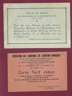 140922 - AVIATION 1933 Entrée Carte Tarif Réduit Exposition Et Invitation Aéronautique Rétrospective Papier Peint PARIS - Tickets