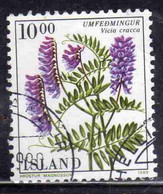 ISLANDA ICELAND ISLANDE ISLAND 1988 FLORA FLOWERS VICIA CRACCA FLOWER 10.00k USED USATO OBLITERE' - Oblitérés