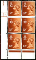 GB NORTHERN IRELAND 1976 Machin 10p Orange-brown 2-band SG NI27 Photo  Cylinder 1 Dot  Phosphor 17 Block Of 6 MNH - Feuilles, Planches  Et Multiples