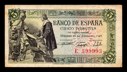 España Spain 5 Pesetas Capitulaciones 1945 Pick 129 Serie E Capicua MBC/+ VF/+ - 5 Peseten