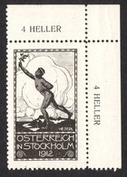 Stockholm 1912 Summer Olympics Olympic Games LABEL CINDERELLA VIGNETTE - MNH Corner - AUSTRIA - Zomer 1912: Stockholm