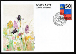 1987 Liechtenstein, Luftpost Carte Postale - Postkarte Ganzsache: Tini Ospelt , Riedblumen - Stamped Stationery