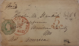 UK GB GREAT BRITAIN 1856 Under Paid Cover Franked With One Shilling Embossed Newcastle To USA Add 5c Charged In USA Scan - Brieven En Documenten