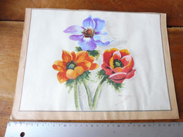 Aquarelle  FLEURS  "anémones ?" Signé Murzin  Dimensions Hors - Tout 32cm X 22cm - Aquarelles