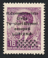 LUBIANA 1941 Ljubljana Slovenia Italy Yugoslavia R. Commissariato Civile OVERPRINT Occupation 16 Din King Peter - Lubiana