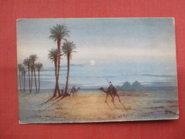 Signed Artist. Moonlight Scene Near The Pyramids Of Giza.   Ref 5775 - Piramiden