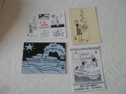 4 Cartes SECOURS POPULAIRE FRANCAIS Illustrateur EFFEL  Marianne Argent Homme Solidaire Vacances Mer Campagne - Effel