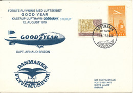 Denmark First Flight Airship Good Year Kastrup Airport - Sturup 12-8-1979 Capt. Arnaud Brizon With Cachet - Lettres & Documents