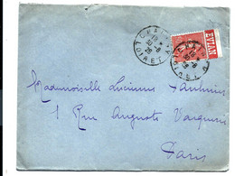 SEMEUSE N° 199 Publicité EVIAN Sur Lettre 1928 - Publicitimbre De CARNET - Alte : 1906-1965