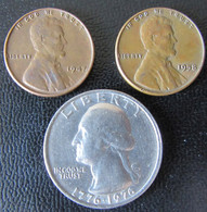 Etats-Unis / United States - 2 X One Wheat Cent 1947, 1958 + Quarter Dollar Bicentenial 1976 - Collections