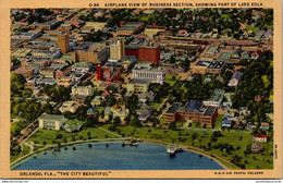 Florida Orlando Airplane View Of Business Section Showing Part Of Lake Eola 1956 Curteich - Orlando