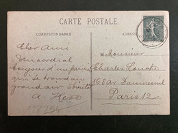 CP WASSELONNE TP SEMEUSE 15c Perforé T.C. OBL.16-8 19 WASSELONNE (67) à Charles LOUCHE PARIS 12e - Brieven En Documenten