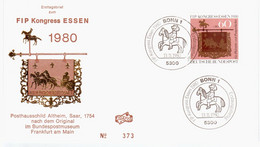 Germany Deutschland 1980 FDC FIP-Kongress Essen, Horse Horses, Bundespostmuseum Frankfurt Am Main, Bonn - 1971-1980