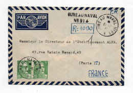 !!! GUERRE D'INDOCHINE, LETTRE RECO DU BUREAU NAVAL N°91 (SAIGON) POUR PARIS DU 8/1/1947, AFFRANCH GANDON - Oorlog In Indochina En Vietnam