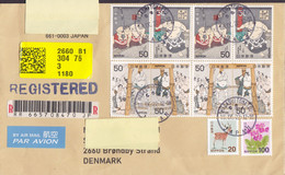 Registered Einschreiben Labels HIGASHI TOMATSU 2022 Cover Brief BRØNDBY STRAND Denmark 2x 4-Stripes Sumo Deer Hirsch - Lettres & Documents