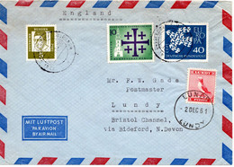 54827 - Bund - 1961 - 40Pfg CEPT '61 MiF A LpBf DUESSELDORF -> LUNDY (Grossbritannien), M Lokalmarke - Local Issues